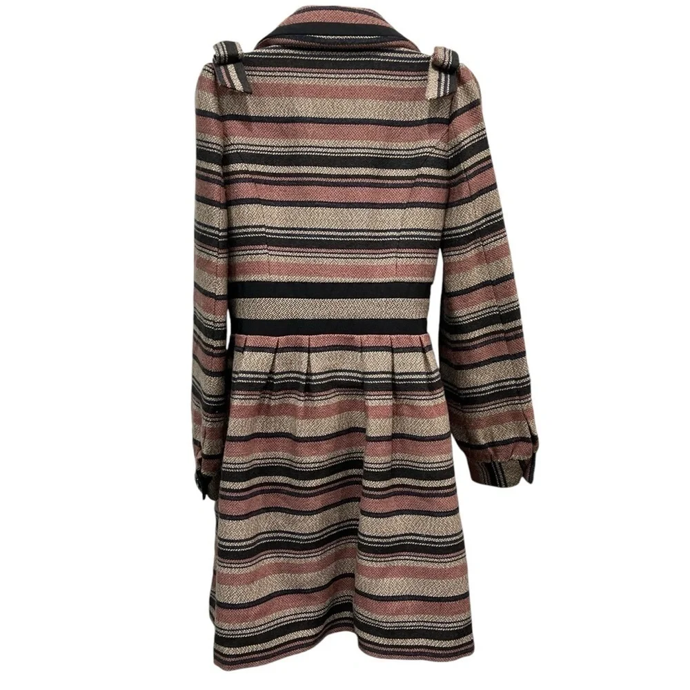 Anthropologie Elevenses Pattern Maker Striped Peacoat Shoulder Bows Size 6 - Picture 2 of 9
